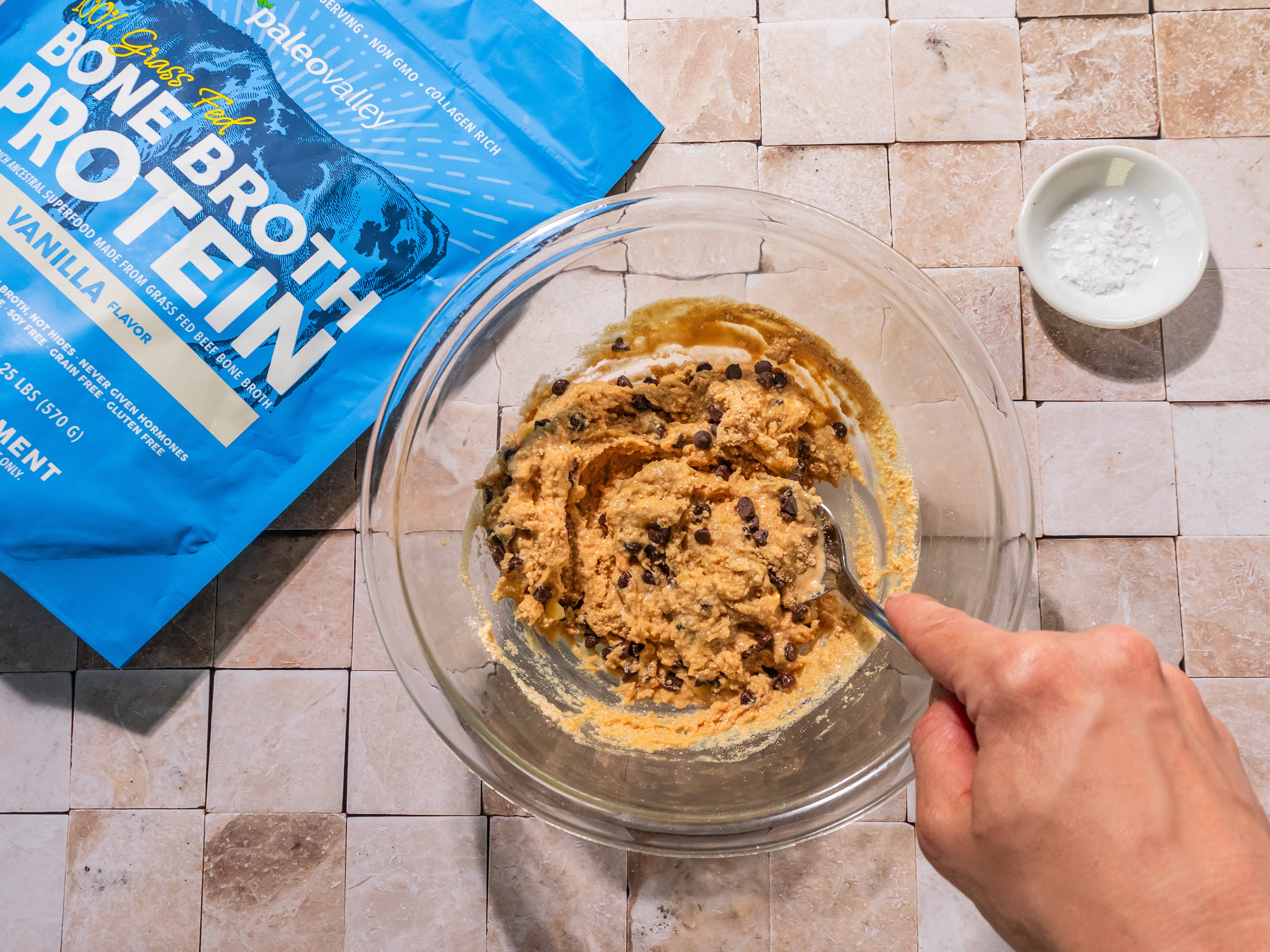These soft and chewy protein chocolate chip cookies are made with mashed banana and simple nourishing ingredients.