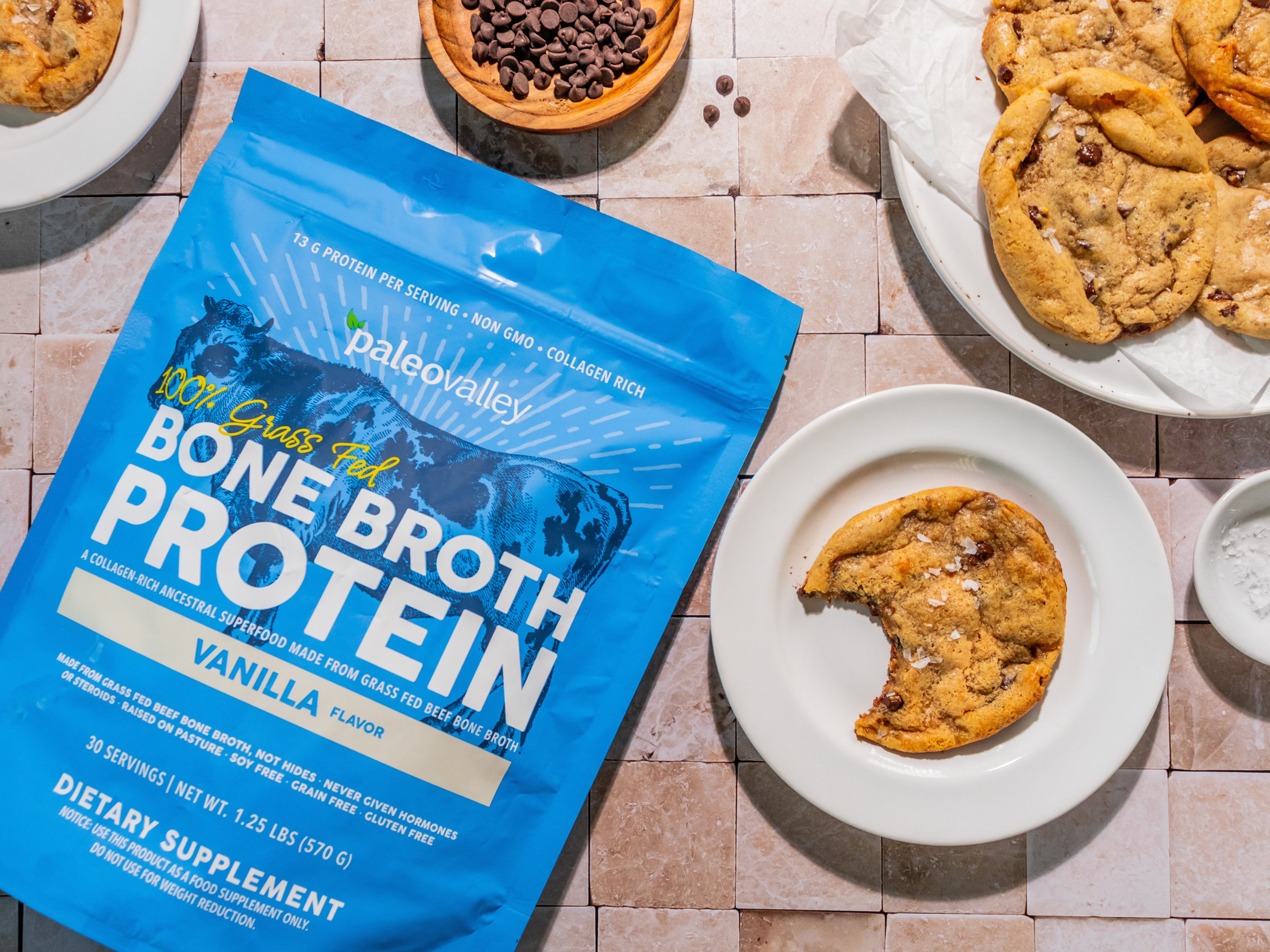 These easy 4-ingredient protein cookies combine mashed banana, tahini, chocolate chips, and vanilla protein powder.