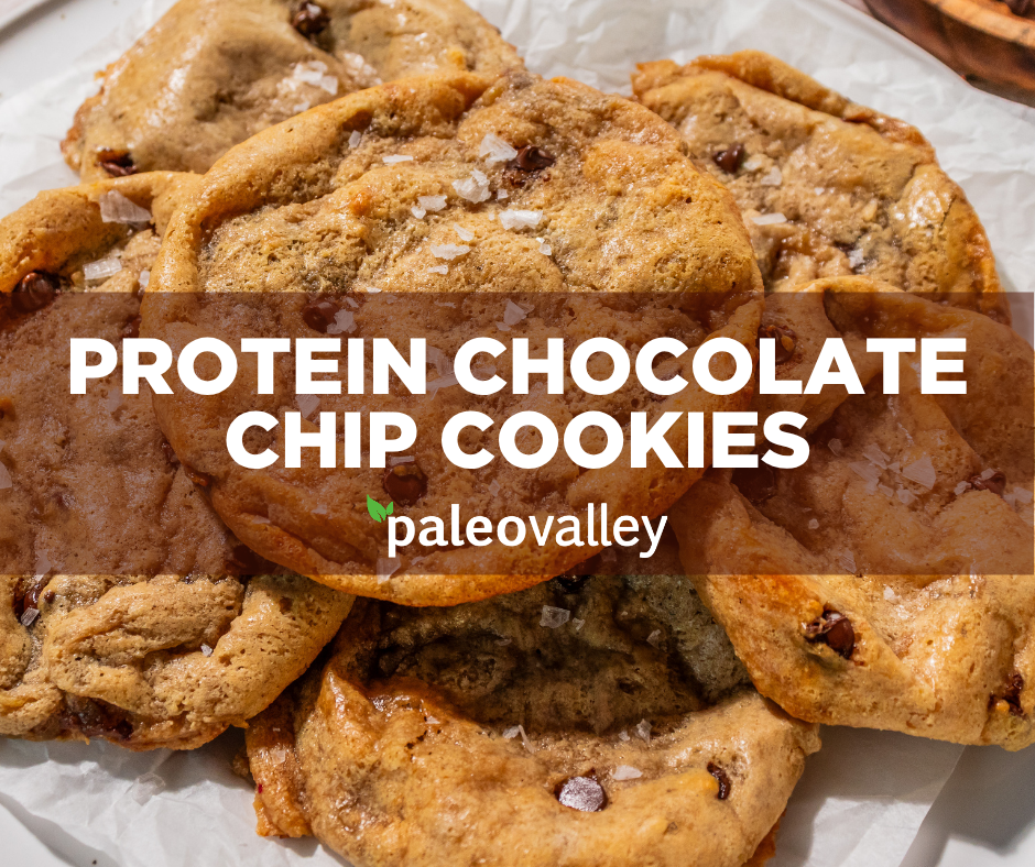 These 4-ingredient mashed banana protein chocolate chip cookies are soft, chewy, chocolatey, and perfectly topped with sea salt.