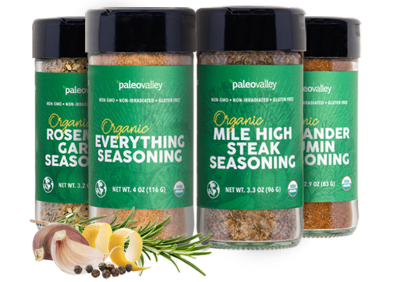 4 flavor varieties of Paleovalley Spice Blends