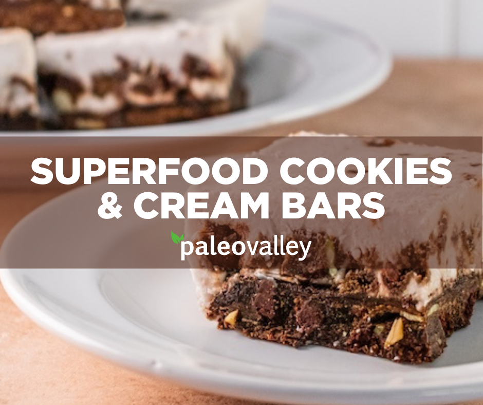 These Superfood Cookies & Cream Bars are a rich, creamy no-bake dessert packed with chocolate flavor, collagen protein, and superfoods.
